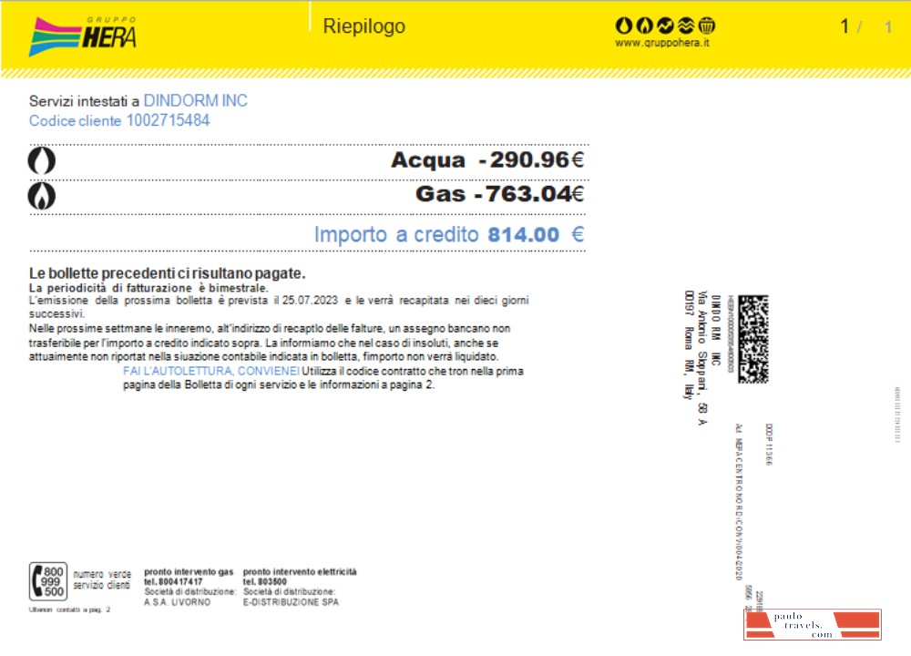 Gruppo Hera utility business bill, SCR PSD template